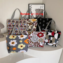 Vintage Large Tote Bag Floral Geometric Print Shoulder Bag Casual Handbag