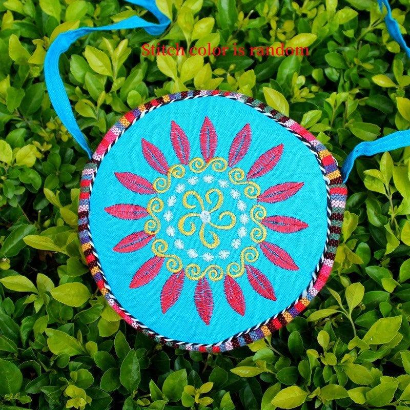 Vintage Flower Embroidered Round Bag Ethnic Zipper Crossbody Bag