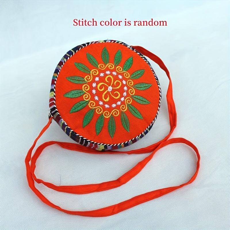 Vintage Flower Embroidered Round Bag Ethnic Zipper Crossbody Bag