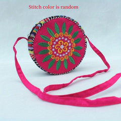 Vintage Flower Embroidered Round Bag Ethnic Zipper Crossbody Bag