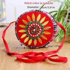 Vintage Flower Embroidered Round Bag Ethnic Zipper Crossbody Bag