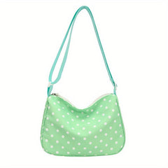 Polka Dot Nylon Shoulder Bag Adjustable Strap Zipper Crossbody Bag