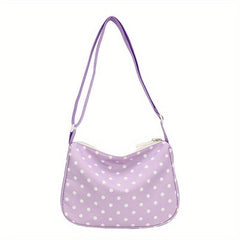 Polka Dot Nylon Shoulder Bag Adjustable Strap Zipper Crossbody Bag