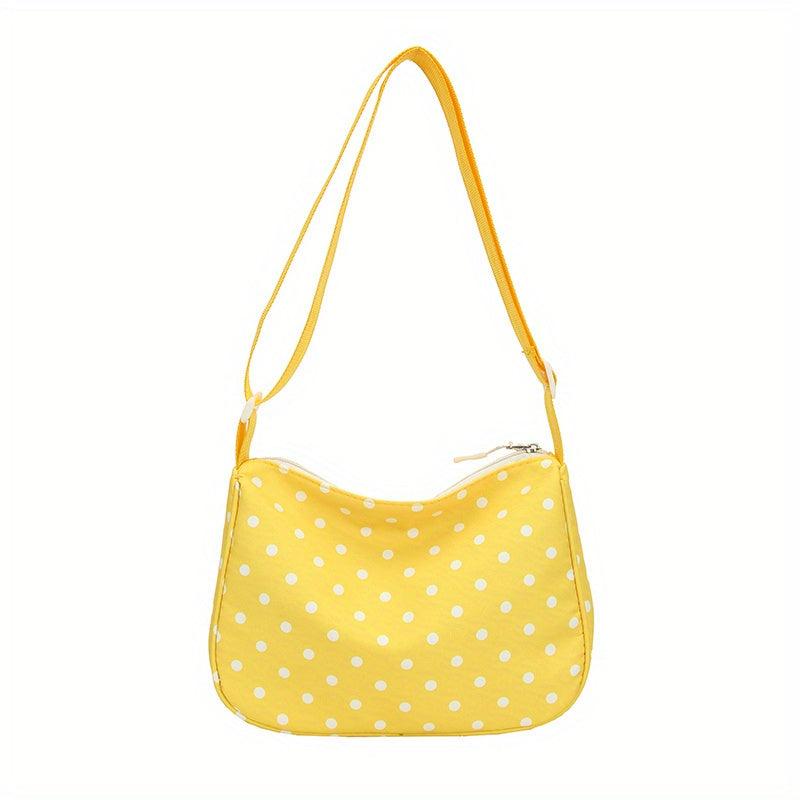 Polka Dot Nylon Shoulder Bag Adjustable Strap Zipper Crossbody Bag