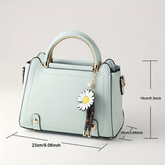 Vegan Leather Crossbody Bag Satchel Purse with Daisy Flower Pendant