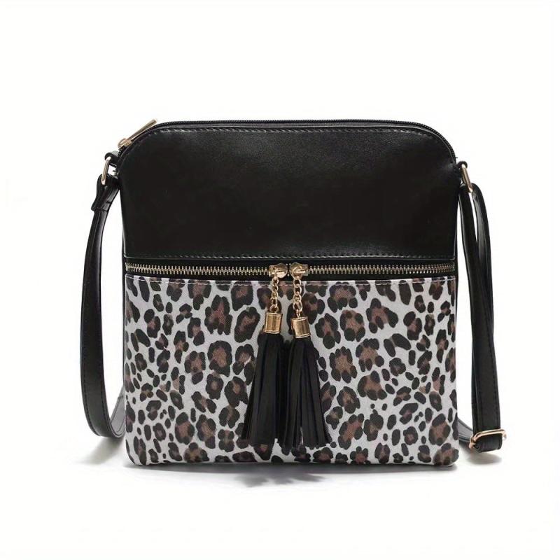 Leopard Print Crossbody Bag with Tassel - Women's Shoulder & Handbag