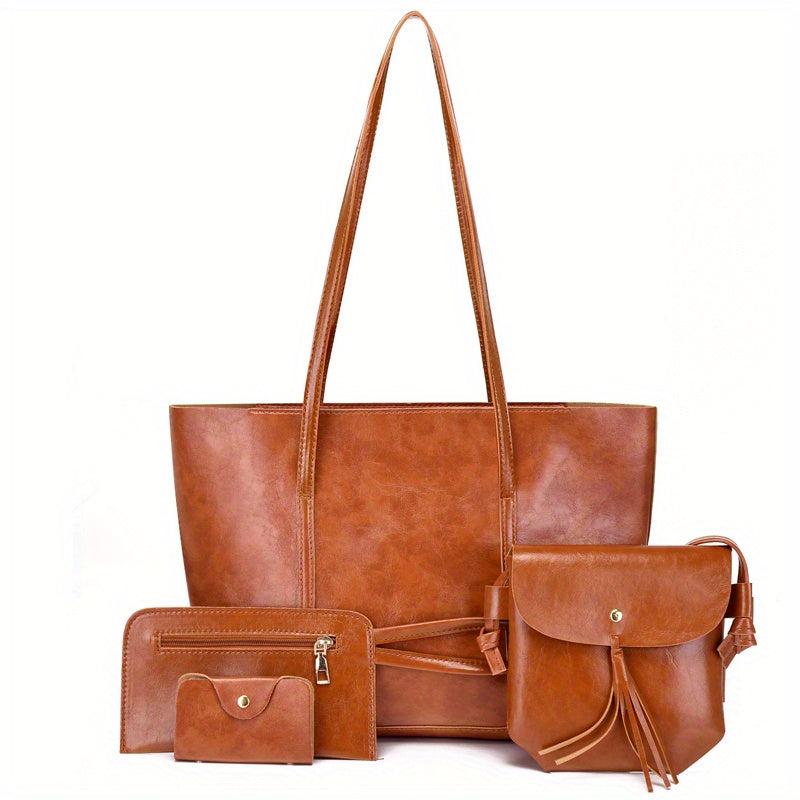 Vintage Large Capacity Tote Bag Retro PU Shoulder Satchel Women's Handbag Set