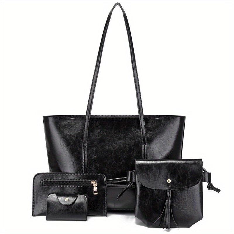 Vintage Large Capacity Tote Bag Retro PU Shoulder Satchel Women's Handbag Set