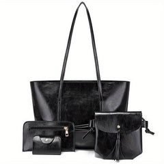 Vintage Large Capacity Tote Bag Retro PU Shoulder Satchel Women's Handbag Set