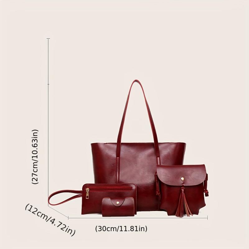 Vintage Large Capacity Tote Bag Retro PU Shoulder Satchel Women's Handbag Set