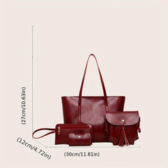 Vintage Large Capacity Tote Bag Retro PU Shoulder Satchel Women's Handbag Set