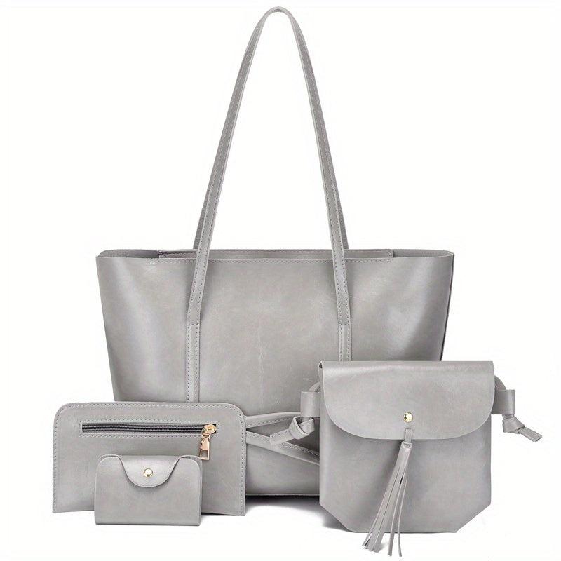 Vintage Large Capacity Tote Bag Retro PU Shoulder Satchel Women's Handbag Set