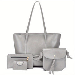 Vintage Large Capacity Tote Bag Retro PU Shoulder Satchel Women's Handbag Set