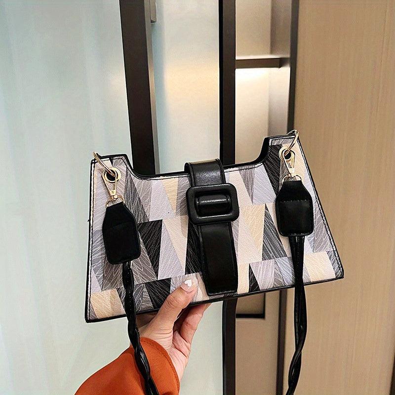 Geometric Pattern Zipper Shoulder Bag PU Leather Square Bag
