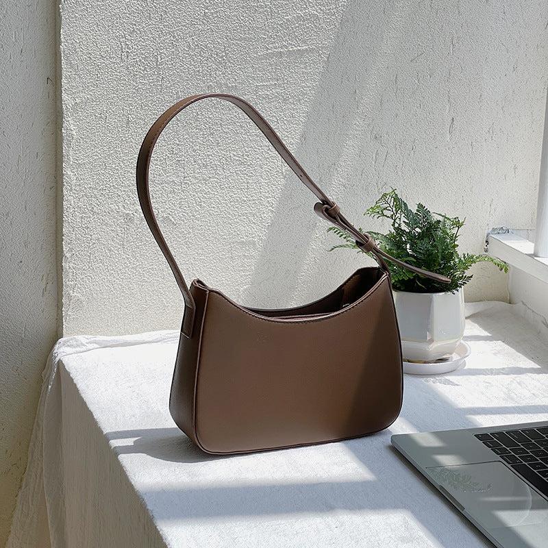 Minimalist Baguette Bag Solid PU Leather Handbag