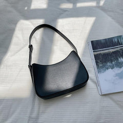 Minimalist Baguette Bag Solid PU Leather Handbag