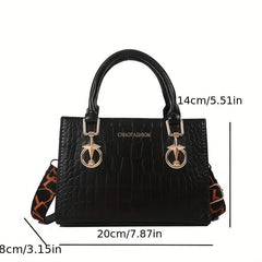 Classic Crocodile Embossed Shoulder Bag with Wide Strap