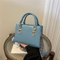 Classic Crocodile Embossed Shoulder Bag with Wide Strap