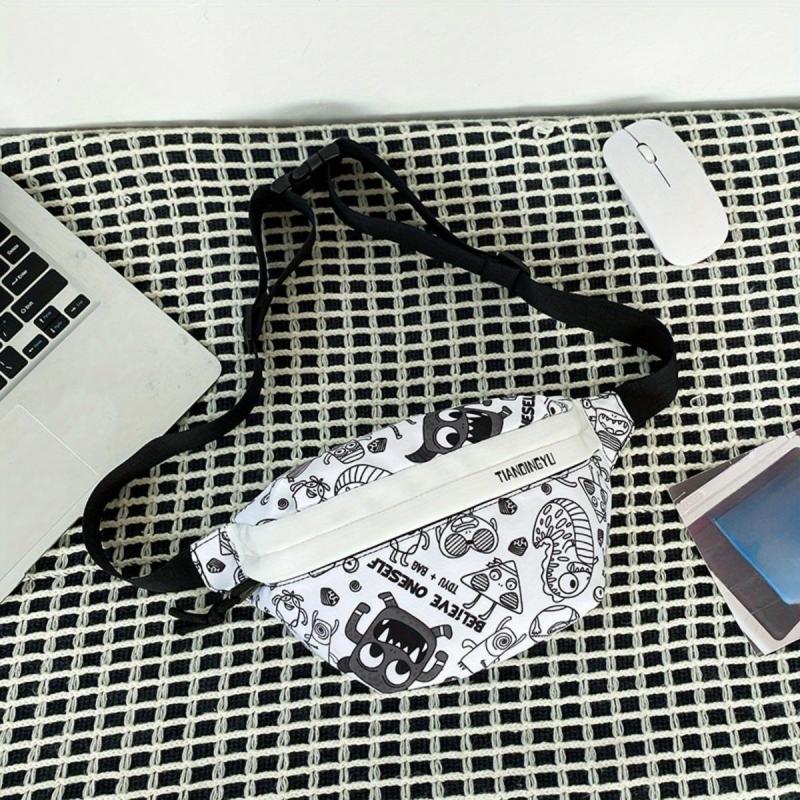 Cartoon Print Chest Bag Graffiti Pattern Canvas Sling Bag