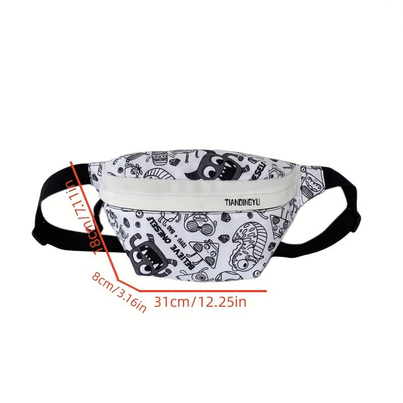 Cartoon Print Chest Bag Graffiti Pattern Canvas Sling Bag