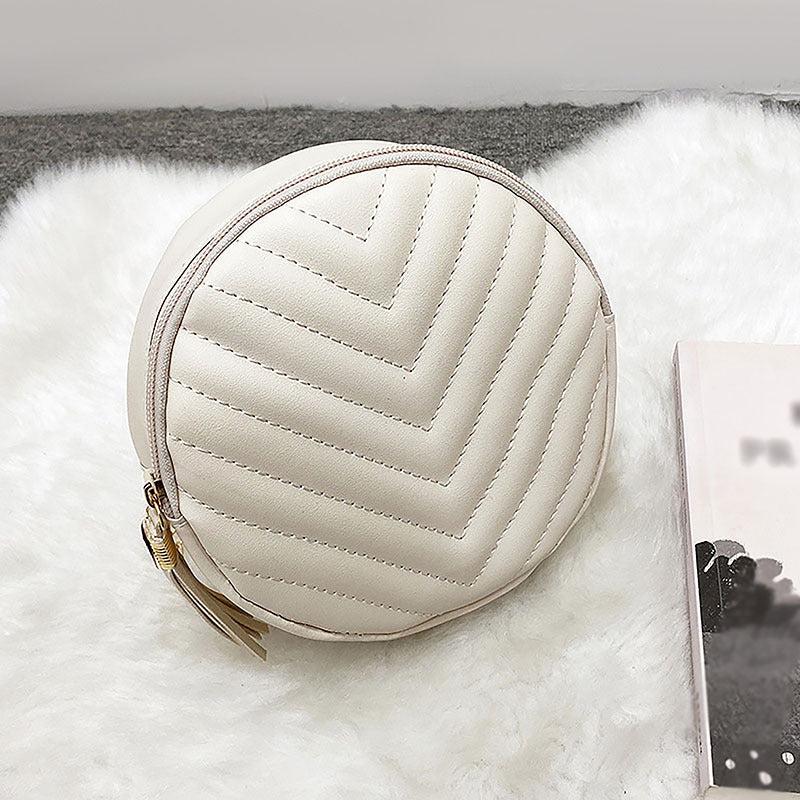 Chevron Quilted Round Bag Chain Crossbody Tassel Decor Purse 6 6 6 6 2 3 Inch