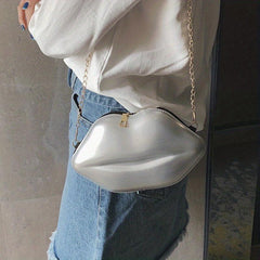 Lip Shaped Chain Crossbody Bag Zipper Novelty Purse Funny Shoulder Bag