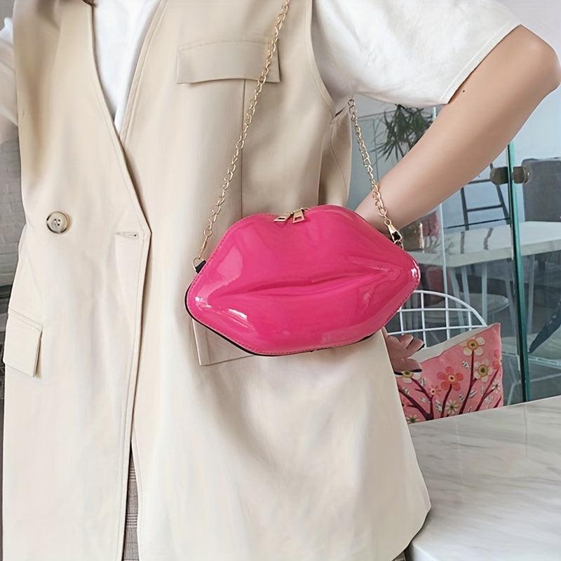 Lip Shaped Chain Crossbody Bag Zipper Novelty Purse Funny Shoulder Bag