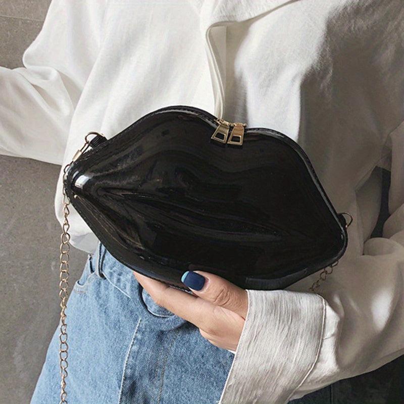 Lip Shaped Chain Crossbody Bag Zipper Novelty Purse Funny Shoulder Bag
