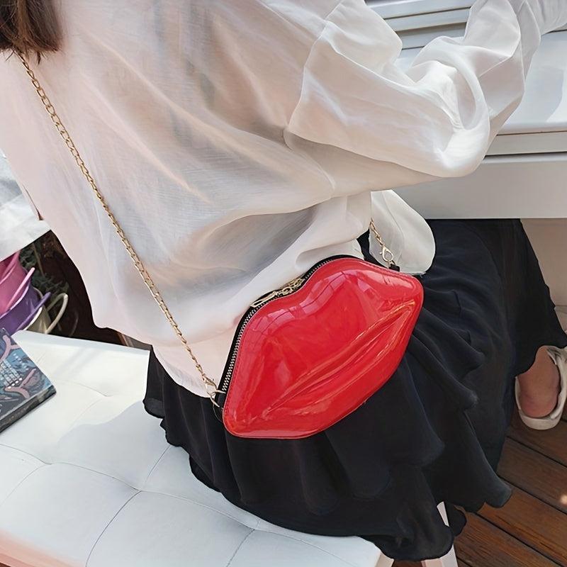 Lip Shaped Chain Crossbody Bag Zipper Novelty Purse Funny Shoulder Bag