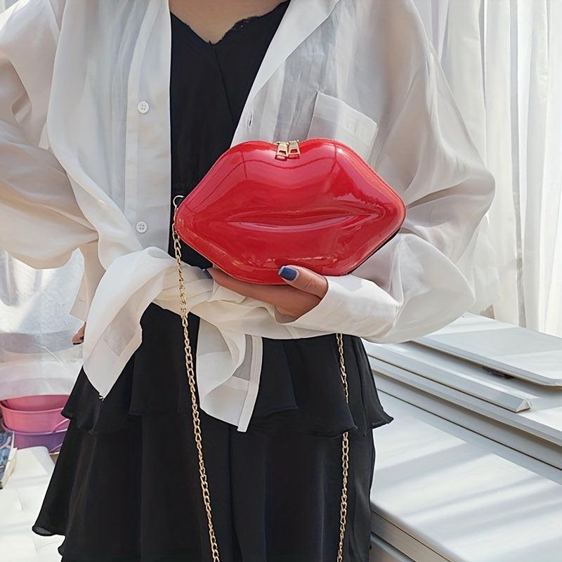 Lip Shaped Chain Crossbody Bag Zipper Novelty Purse Funny Shoulder Bag