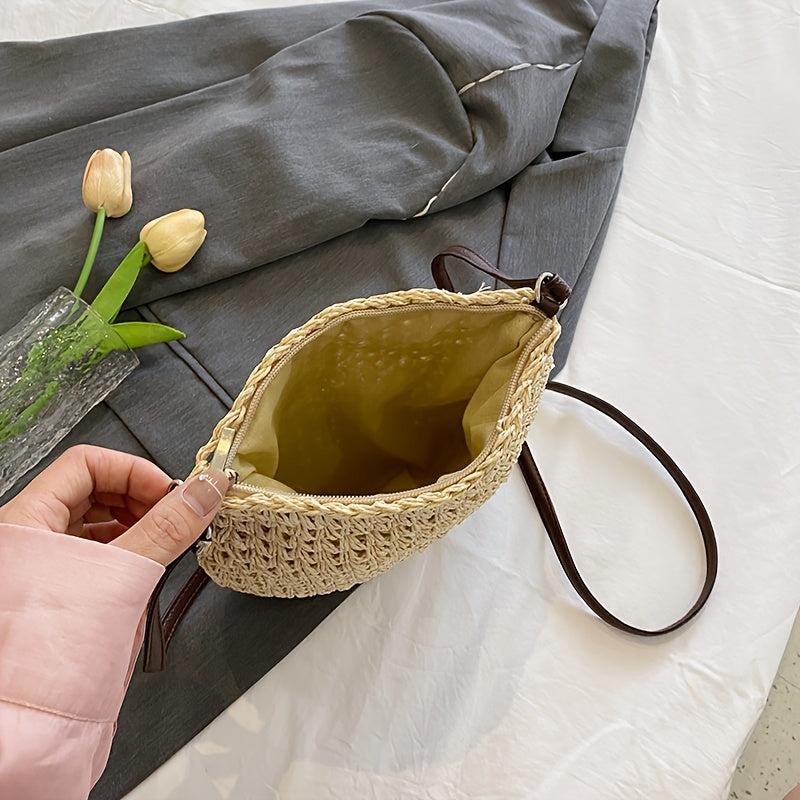 Boho Style Straw Crossbody Bag Hollow Out Shoulder Purse for Summer Beach