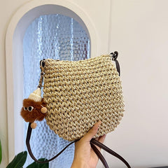 Boho Style Straw Crossbody Bag Hollow Out Shoulder Purse for Summer Beach