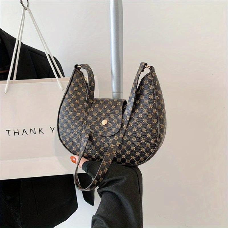 Vintage Crescent Polka Dot Print Shoulder Bag