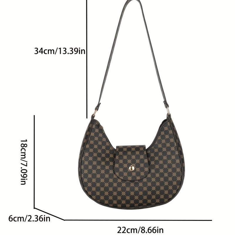 Vintage Crescent Polka Dot Print Shoulder Bag