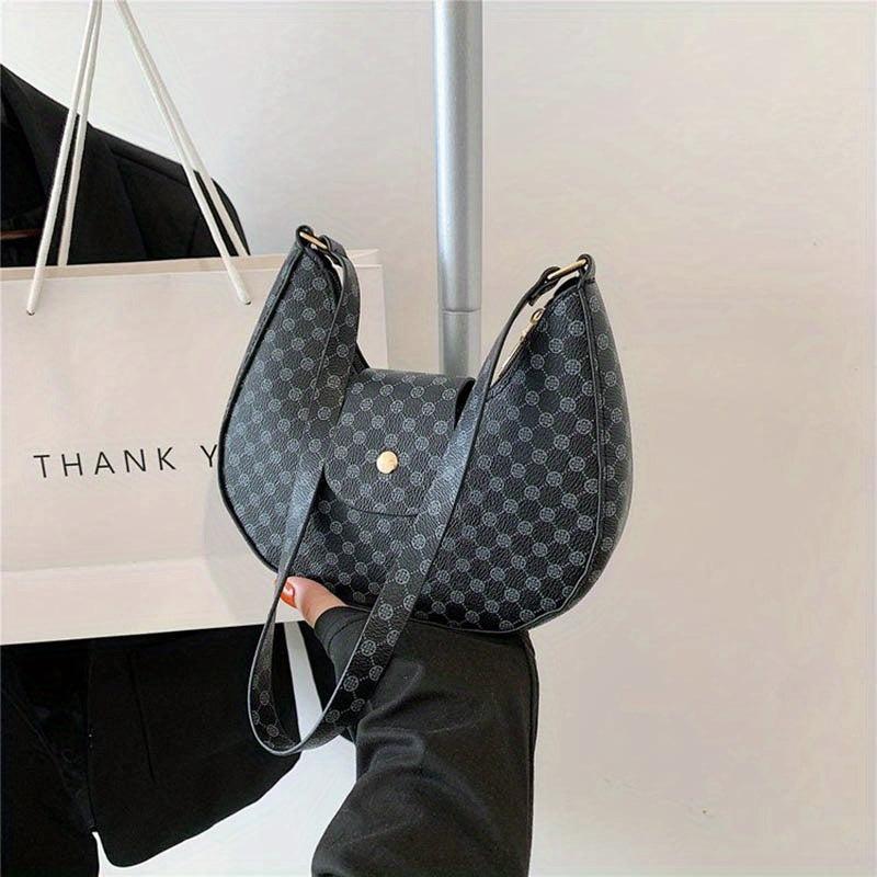 Vintage Crescent Polka Dot Print Shoulder Bag