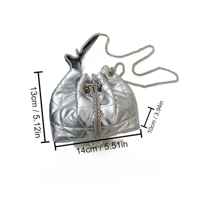 Mini Quilted Crossbody Bucket Bag PU Shoulder Bag Women's Casual Handbag