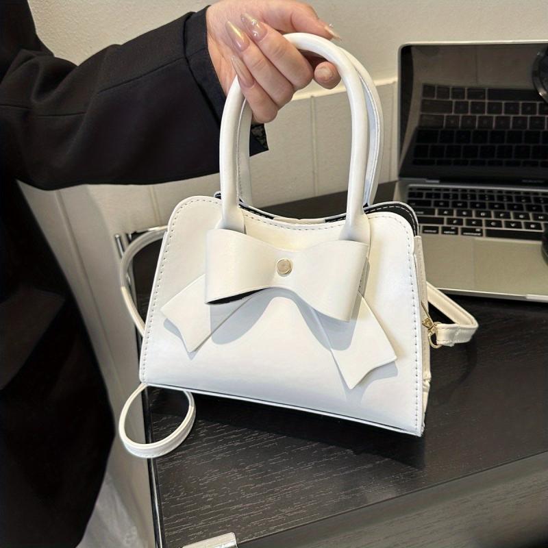 Bowknot Decor Crossbody Bag PU Shoulder Bag Women's Casual Handbag