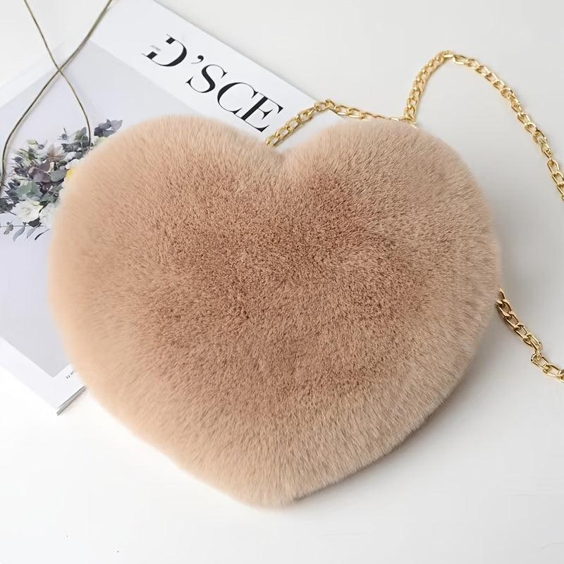 Heart Shaped Fluffy Chain Crossbody Bag For Women