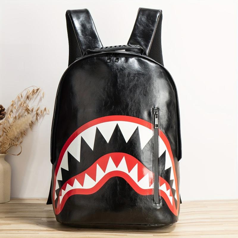 Cartoon Shark Teeth Pattern Backpack School Laptop Business Bag