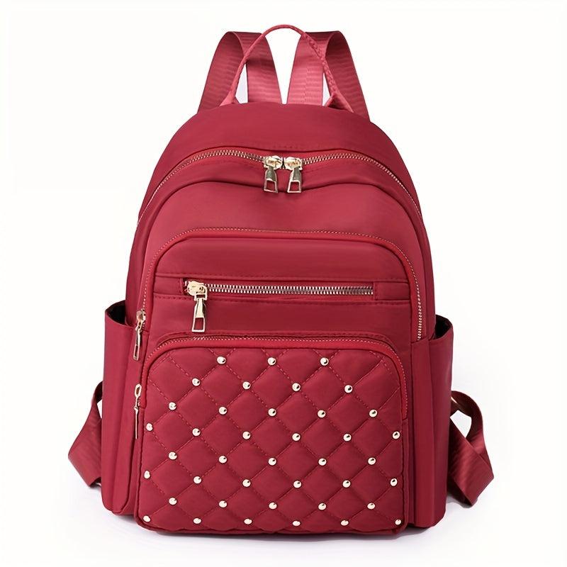 Quilted Rivets Decor Rucksack Zipper Women's Travel Backpack
