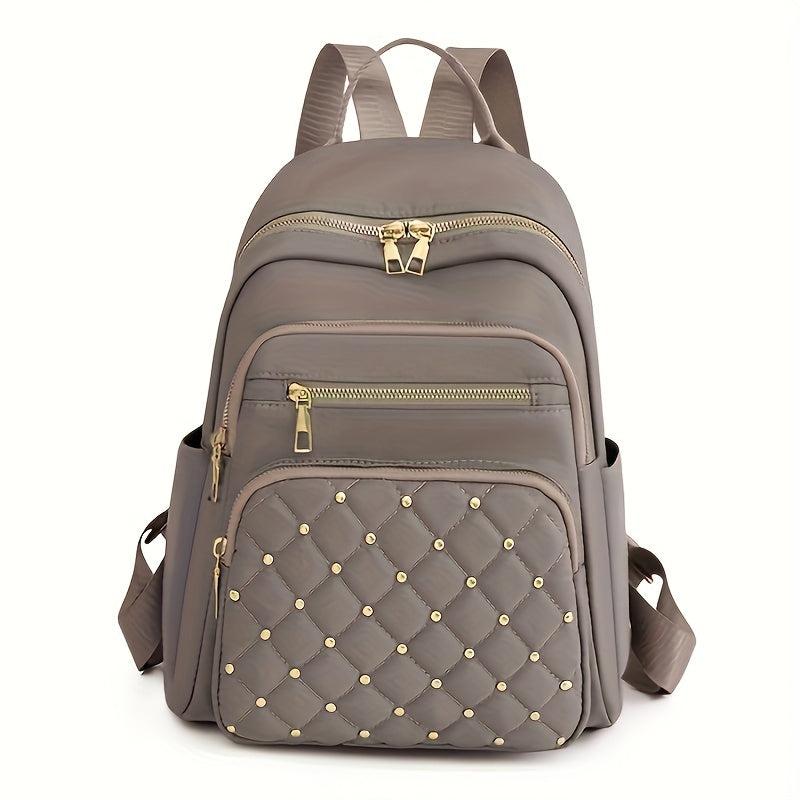 Quilted Rivets Decor Rucksack Zipper Women's Travel Backpack
