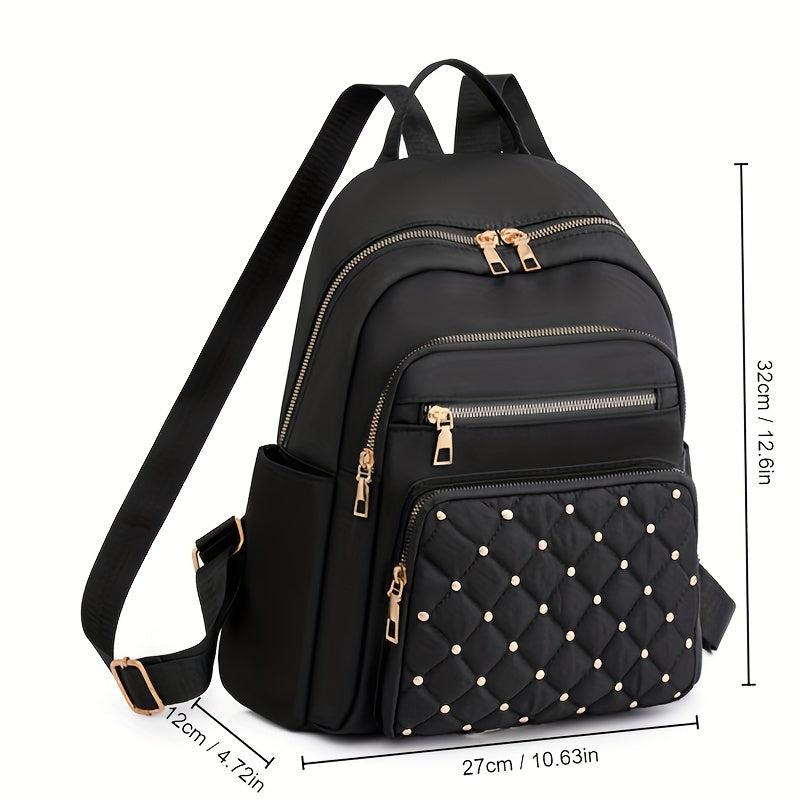 Quilted Rivets Decor Rucksack Zipper Women's Travel Backpack