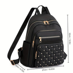 Quilted Rivets Decor Rucksack Zipper Women's Travel Backpack