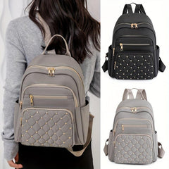 Quilted Rivets Decor Rucksack Zipper Women's Travel Backpack