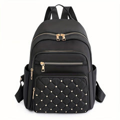 Quilted Rivets Decor Rucksack Zipper Women's Travel Backpack