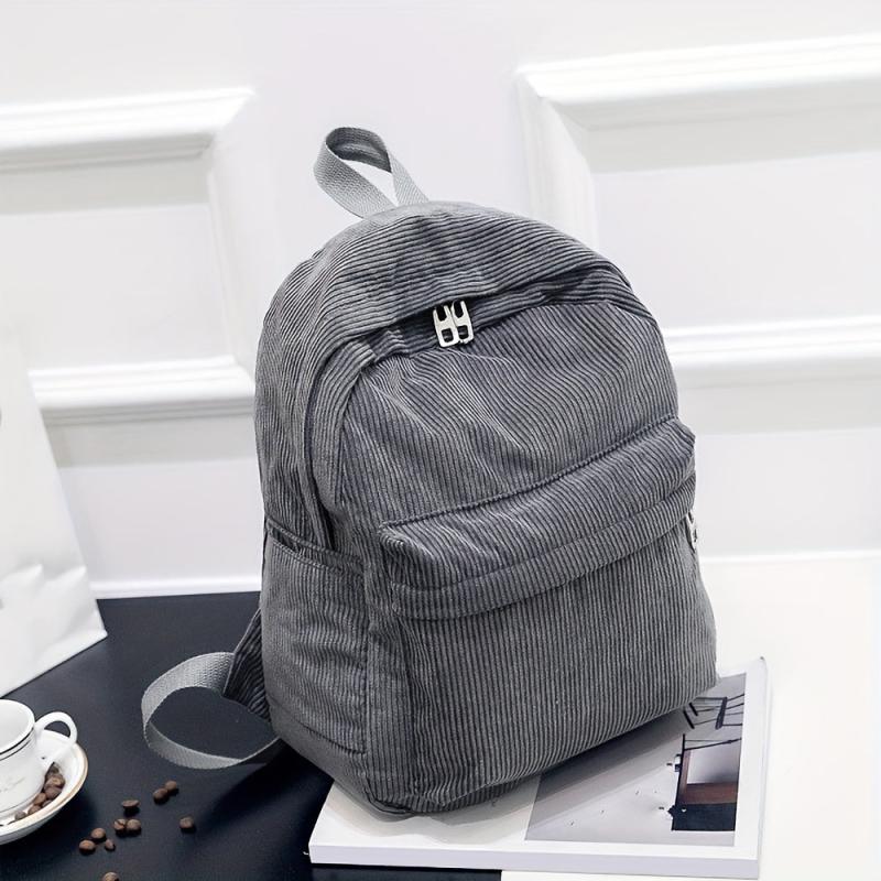 Large Capacity Corduroy Backpack with Adjustable Strap for Student