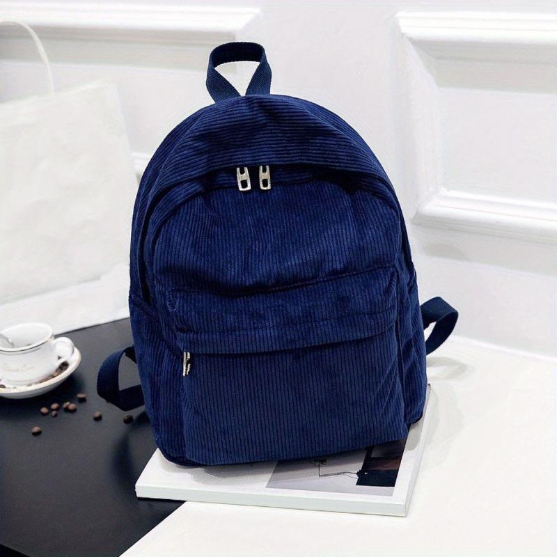 Large Capacity Corduroy Backpack with Adjustable Strap for Student