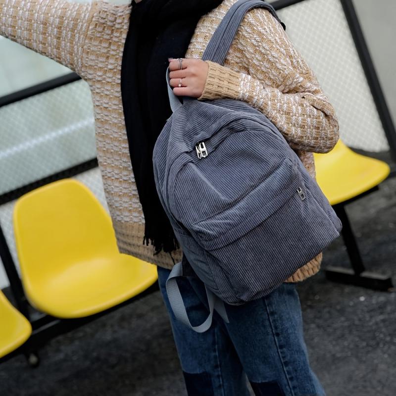Large Capacity Corduroy Backpack with Adjustable Strap for Student
