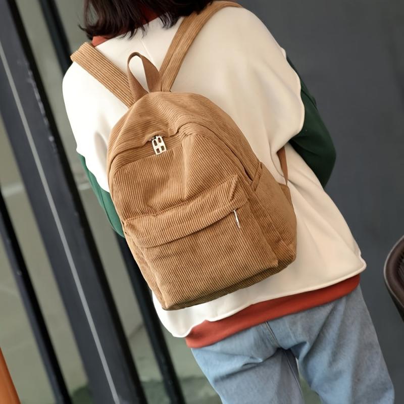 Large Capacity Corduroy Backpack with Adjustable Strap for Student
