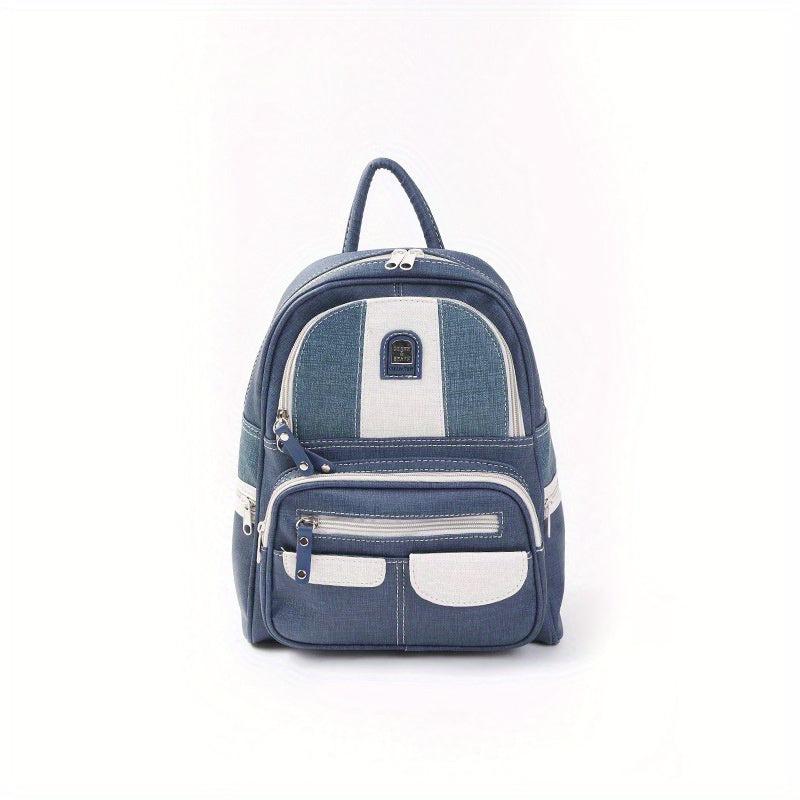 Vintage Denim Backpack Top Handle PU Leather Daypack Mini Schoolbag